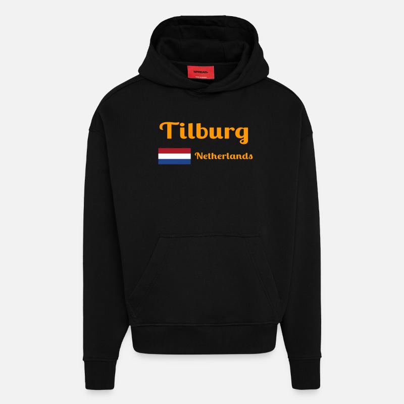 Tilburg, Pays-Bas- Imprimés élégants - Sweat à capuche bio épais oversize fabriqué en UE - SOLID BLACK