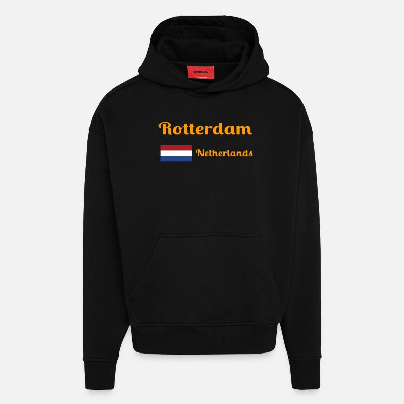Rotterdam Pays-Bas - Imprimés élégants - Sweat à capuche bio épais oversize fabriqué en UE - SOLID BLACK