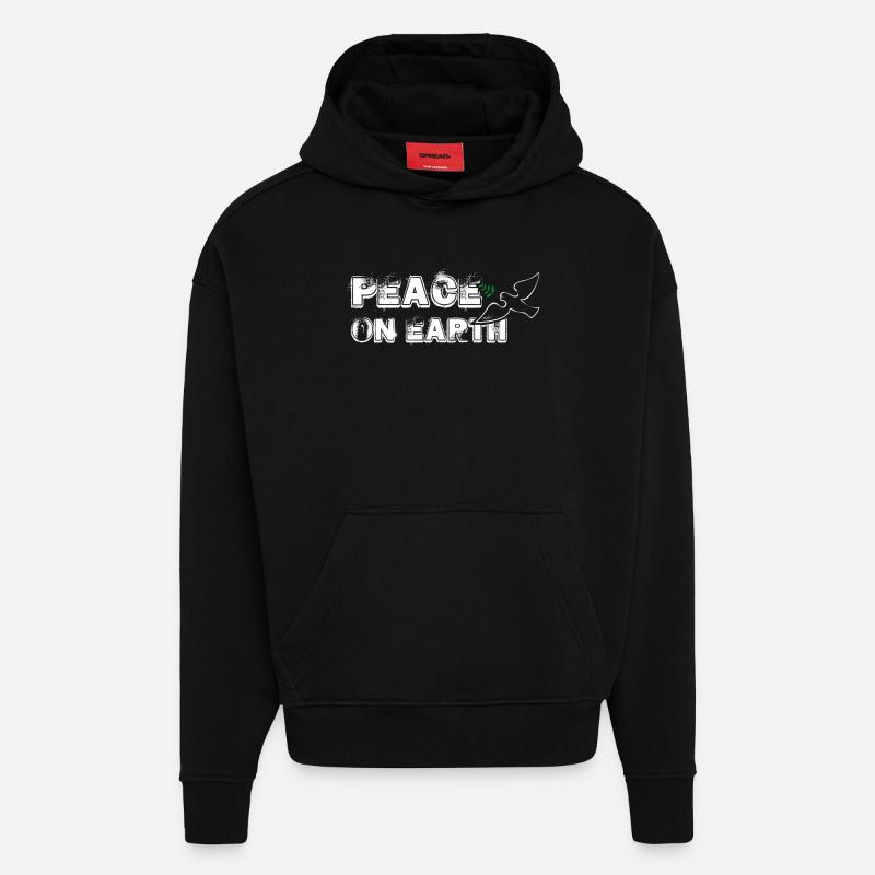 Paix sur Terre | avec Bird - Sweat à capuche bio épais oversize fabriqué en UE - SOLID BLACK
