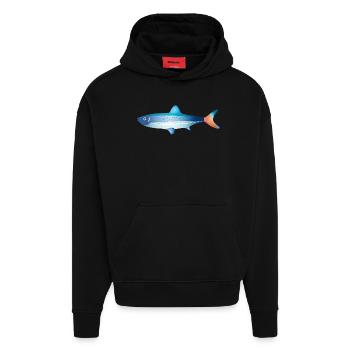 Blauer Fisch mit Farbverlauf und Punkten - Hoodie- made by SPREAD  - SOLID BLACK - Vorne