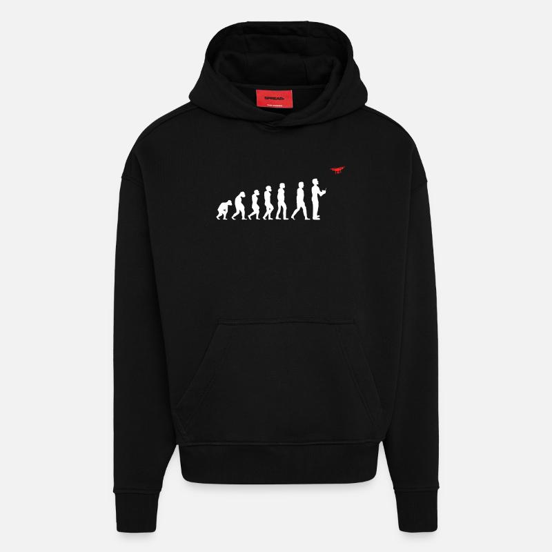 Evolution de l’homme pilote de drone - Sweat à capuche bio épais oversize fabriqué en UE - SOLID BLACK