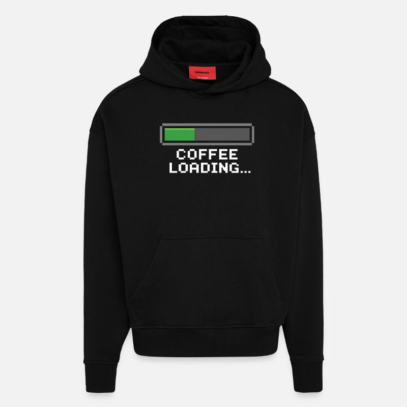 Barre de chargement de café Pixel - Sweat à capuche bio épais oversize fabriqué en UE - SOLID BLACK