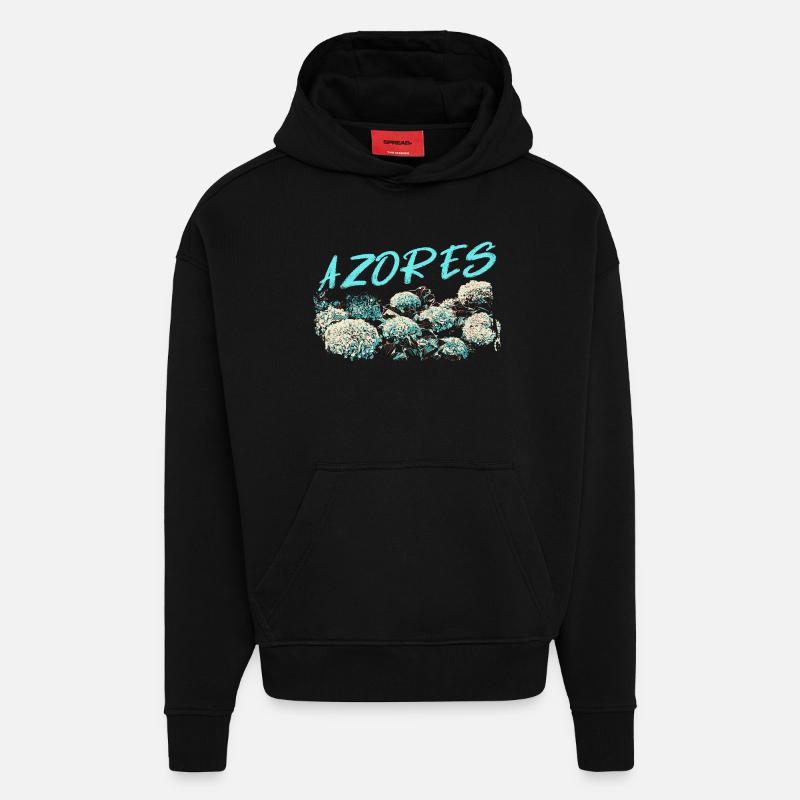 Azores Hydrangea, Blue Hydrangeas - Hoodie- made by SPREAD - SOLID BLACK