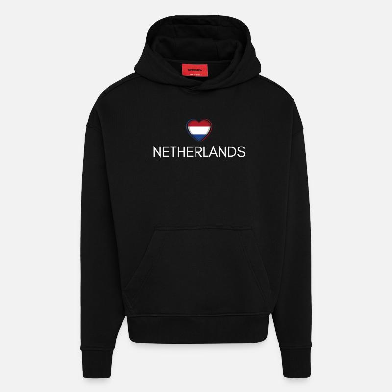 Cœur avec drapeau des Pays-Bas - Sweat à capuche bio épais oversize fabriqué en UE - SOLID BLACK