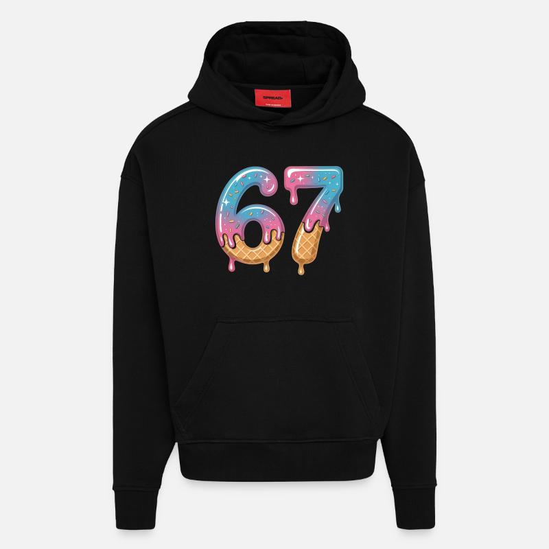 67 gouttes de crème glacée - Sweat à capuche bio épais oversize fabriqué en UE - SOLID BLACK
