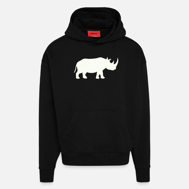 Silhouette de rhinocéros Minimal puissant - Sweat à capuche bio épais oversize fabriqué en UE - SOLID BLACK