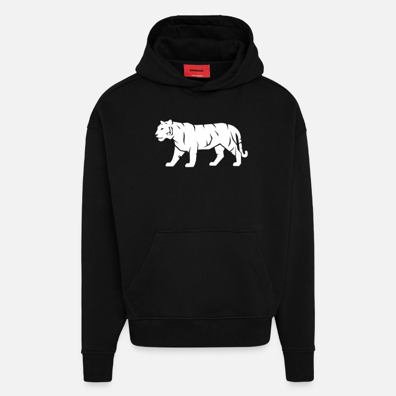Tiger_Raubkatze_Wild_Tier_Vector_path22 - Sweat à capuche bio épais oversize fabriqué en UE - SOLID BLACK