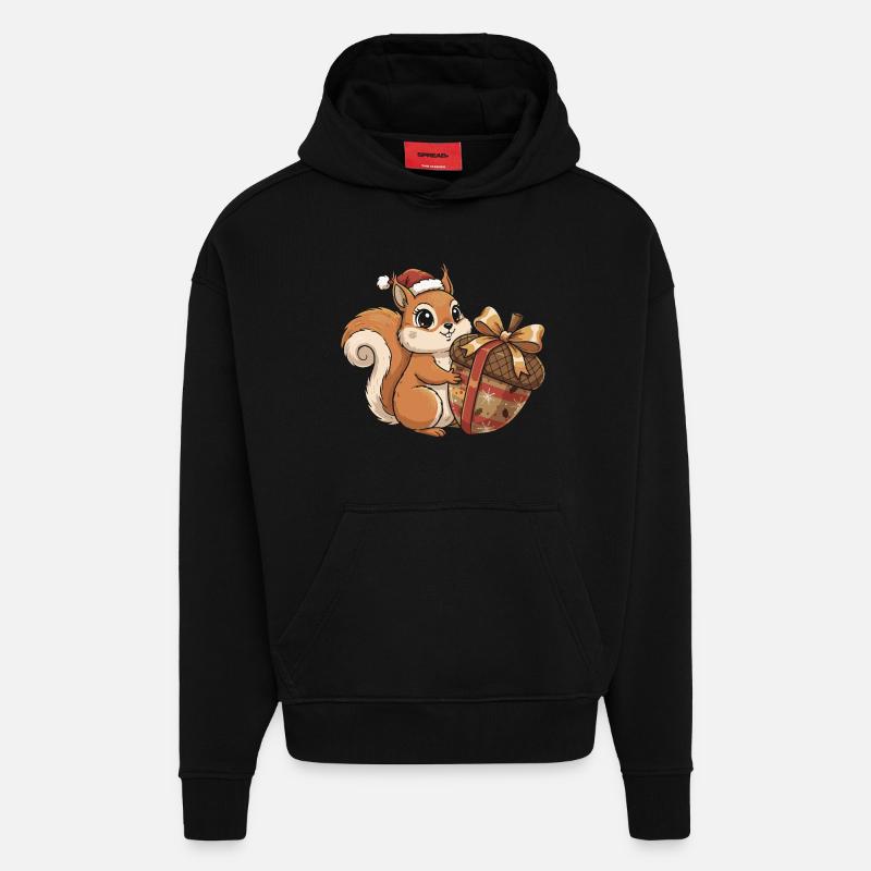 Winter Joy Squirrel Gift - Hoodie- made by SPREAD  - SOLID BLACK