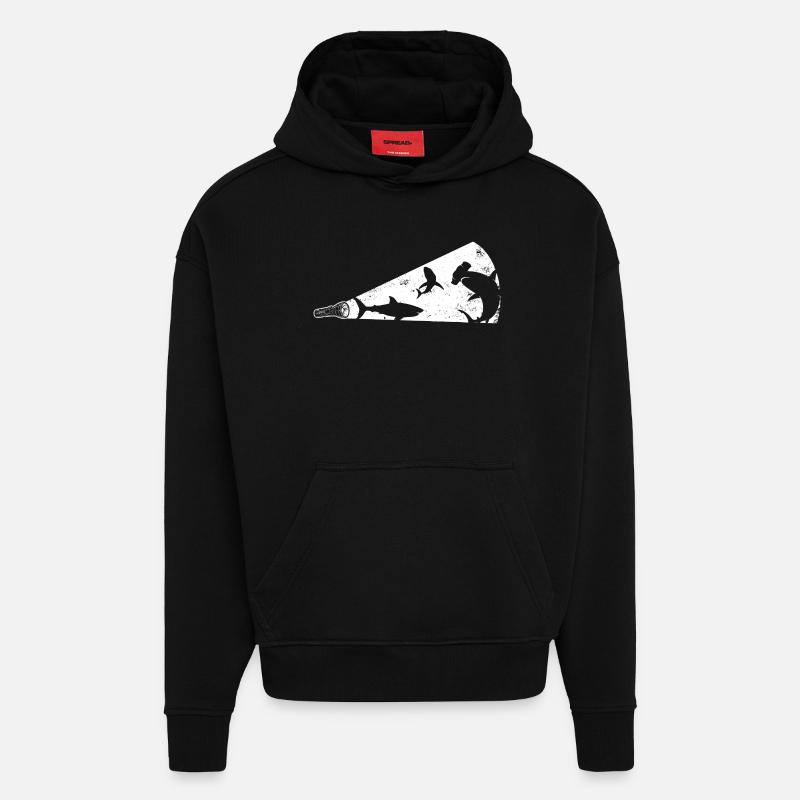 Mégaphone silhouette de requin - Sweat à capuche bio épais oversize fabriqué en UE - SOLID BLACK
