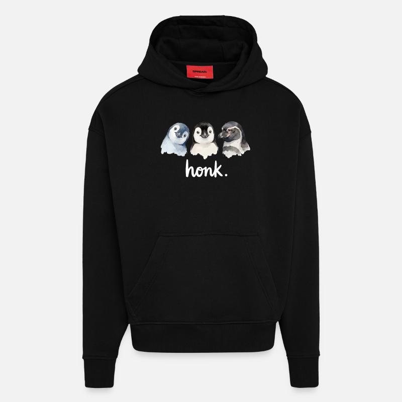 Bavardages drôles de manchots - Sweat à capuche bio épais oversize fabriqué en UE - SOLID BLACK