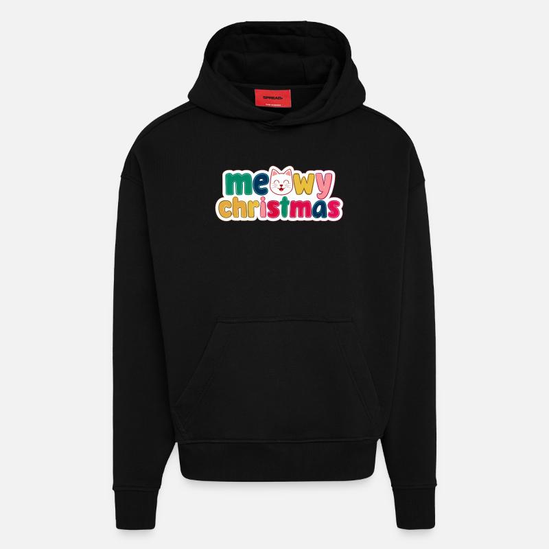 Noël chat - Noël miaulé - Sweat à capuche bio épais oversize fabriqué en UE - SOLID BLACK