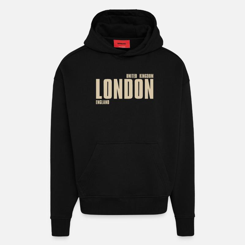 Typographie rétro de Londres - Sweat à capuche bio épais oversize fabriqué en UE - SOLID BLACK