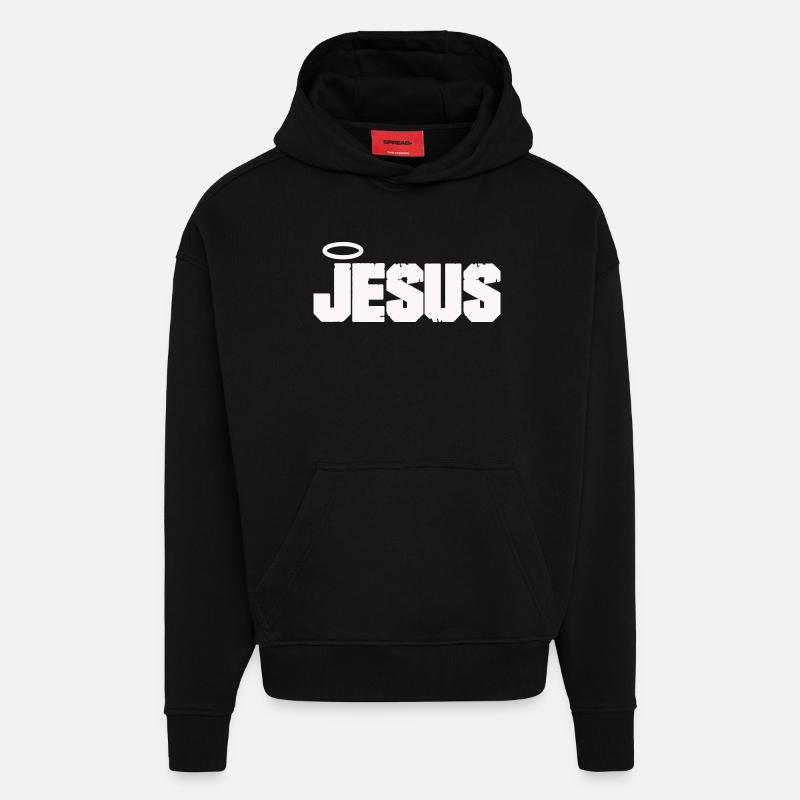 Lettres de Jésus avec auréole - Sweat à capuche bio épais oversize fabriqué en UE - SOLID BLACK