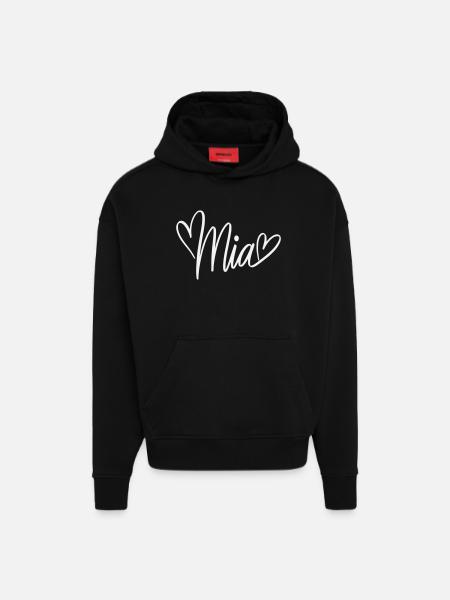 Mia Namendesign mit Herzen - Hoodie- made by SPREAD - SOLID BLACK