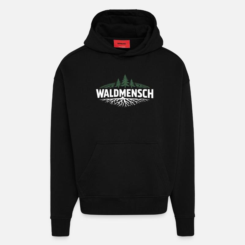 Waldmensch – Connecté à la nature - Sweat à capuche bio épais oversize fabriqué en UE - SOLID BLACK