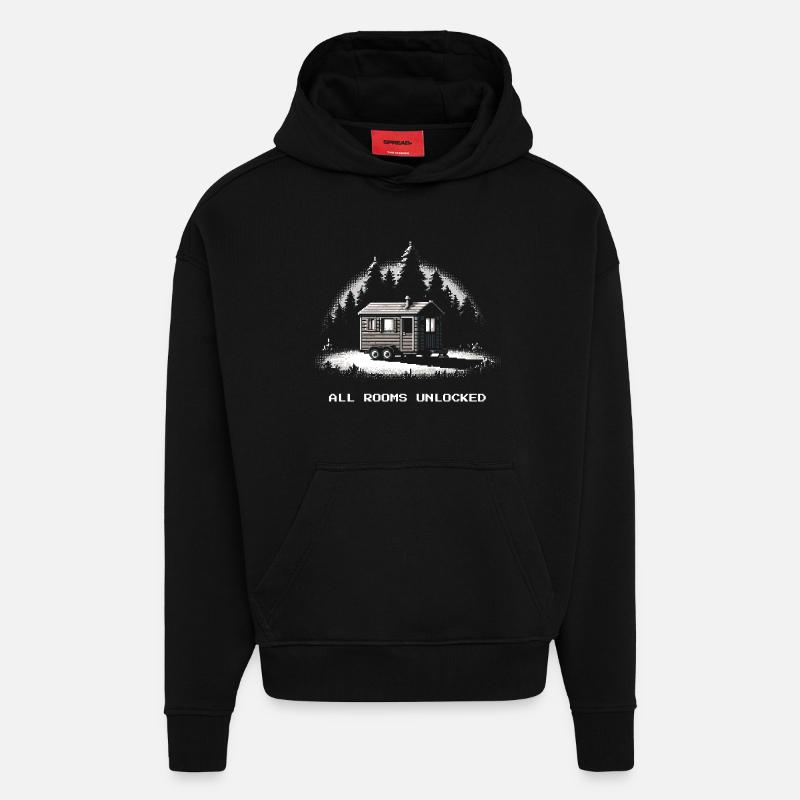 All rooms unlocked | Tiny House - Hoodie- made by SPREAD  - SOLID BLACK