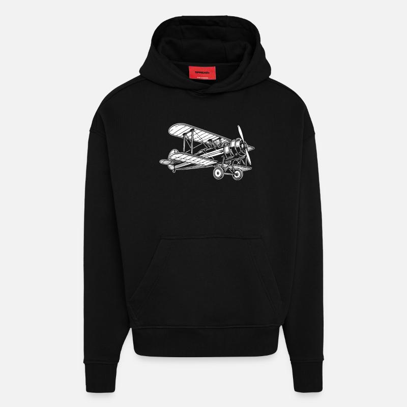 Doppeldecker Oldtimer, Klassisches Flugzeug Design - Hoodie- made by SPREAD  - SOLID BLACK