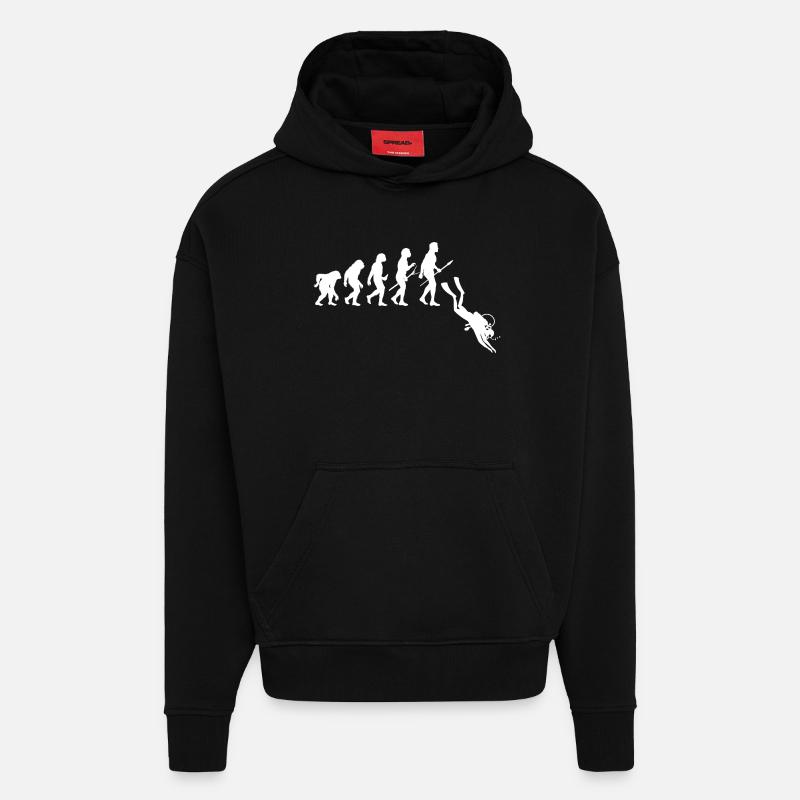 Évolution des plongeurs - Plongée - Sweat à capuche bio épais oversize fabriqué en UE - SOLID BLACK