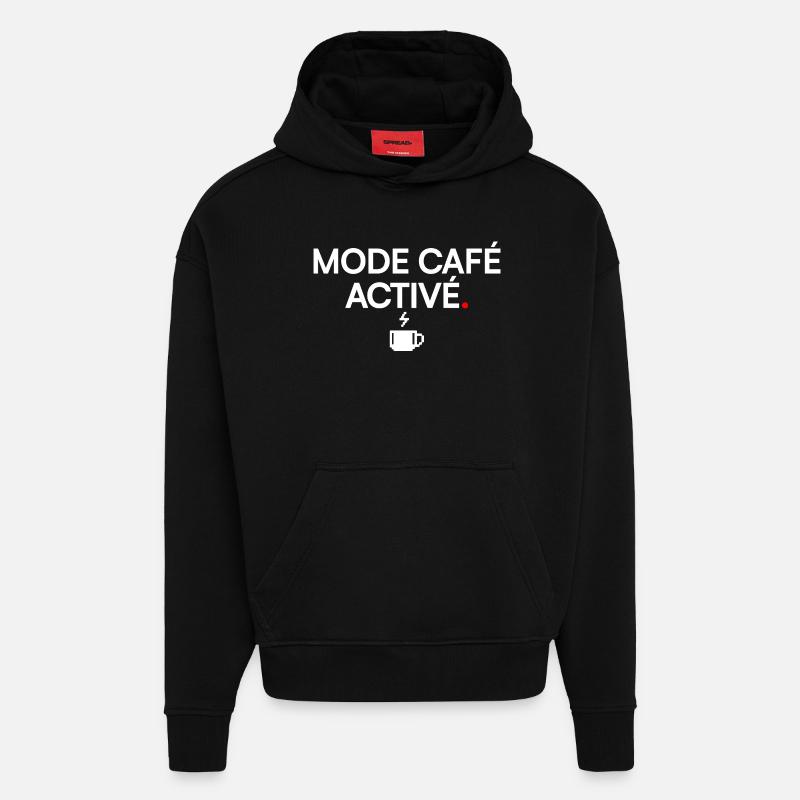 MODE CAFÉ ACTIVÉ | Humour café - Sweat à capuche bio épais oversize fabriqué en UE - SOLID BLACK