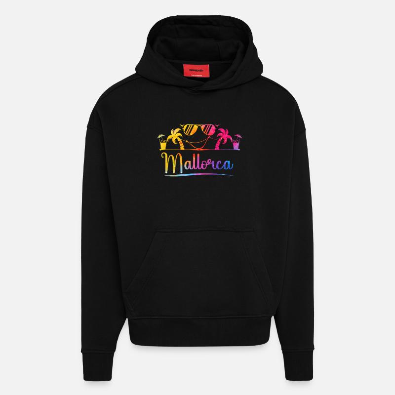 Mallorca Palmen Strand Grafik - Hoodie- made by SPREAD - SOLID BLACK