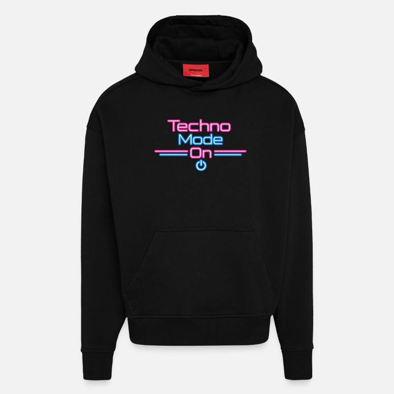 Techno Mode Neon On - Sweat à capuche bio épais oversize fabriqué en UE - SOLID BLACK