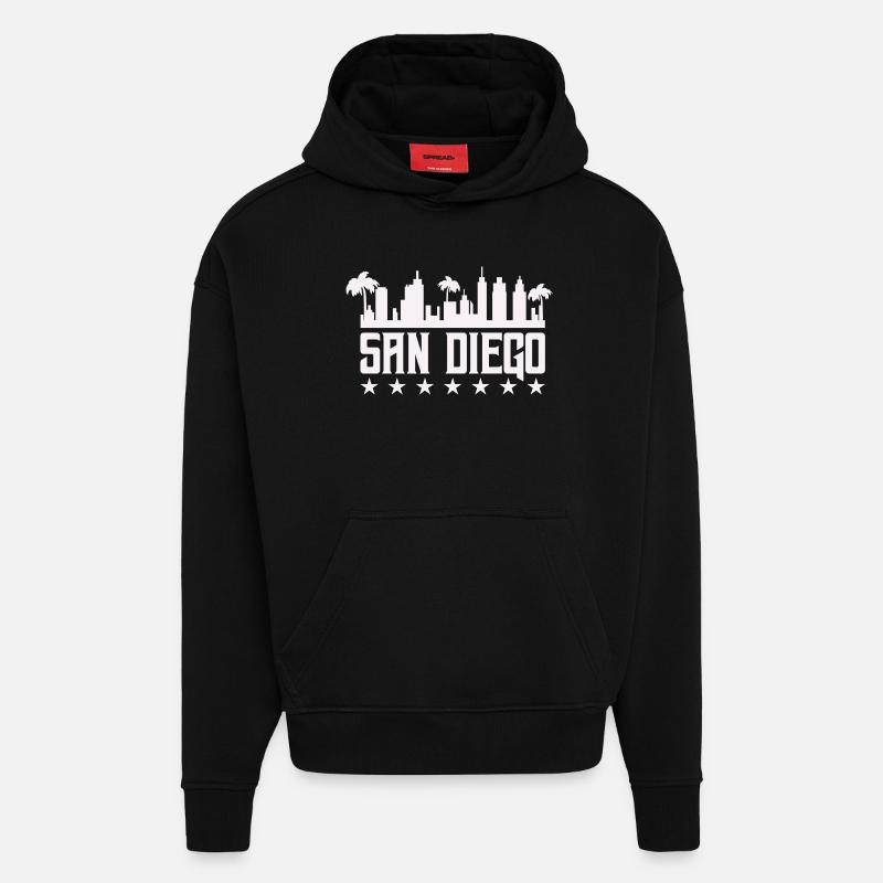 San Diego Skyline Palm Vista - Sweat à capuche bio épais oversize fabriqué en UE - SOLID BLACK