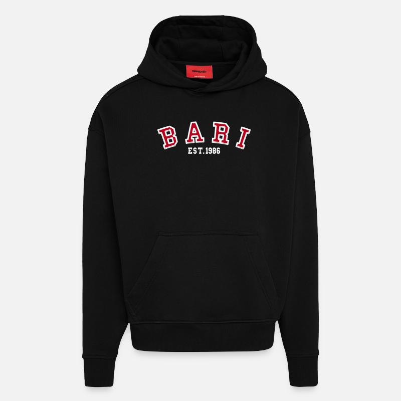 Bari Est 1986 - Sweat à capuche bio épais oversize fabriqué en UE - SOLID BLACK