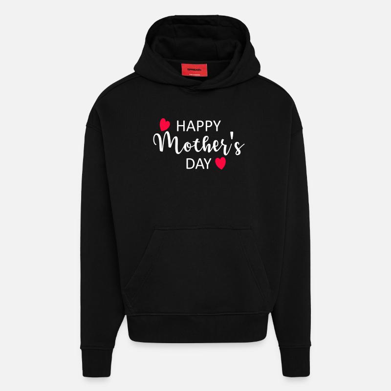 Happy Mother's Day Script Hearts - Hoodie- made by SPREAD  - SOLID BLACK