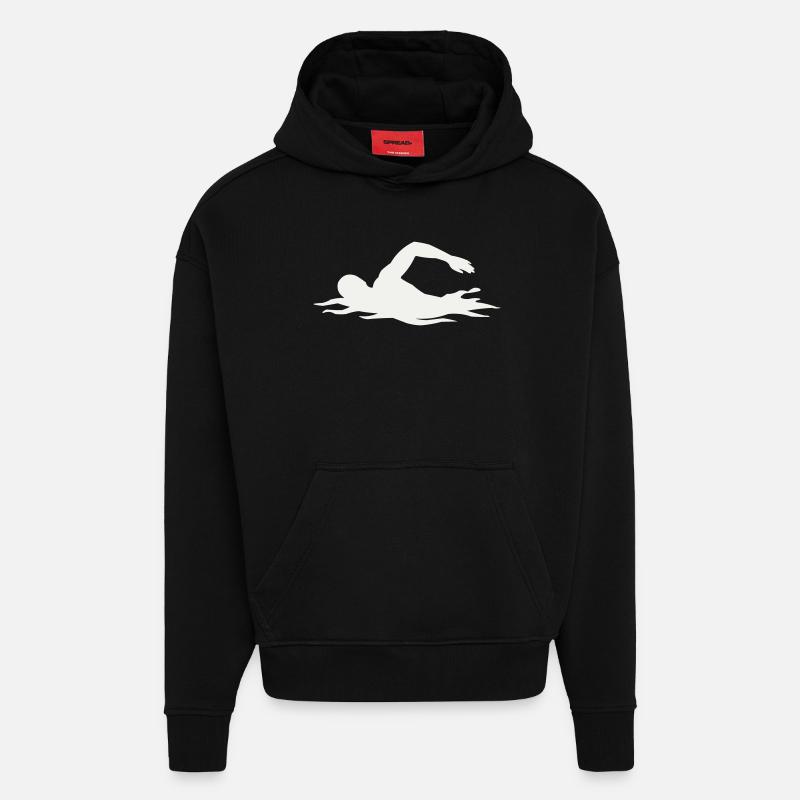 Silhouette de nageurs dans l’eau - Sweat à capuche bio épais oversize fabriqué en UE - SOLID BLACK