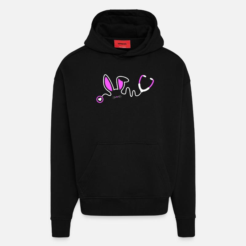 Stethoscope Bunny Whimsy - Hoodie- made by SPREAD  - SOLID BLACK