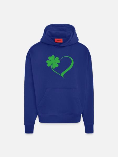 Cœur de trèfle vert - Sweat à capuche bio épais oversize fabriqué en UE - SOLID BLACK
