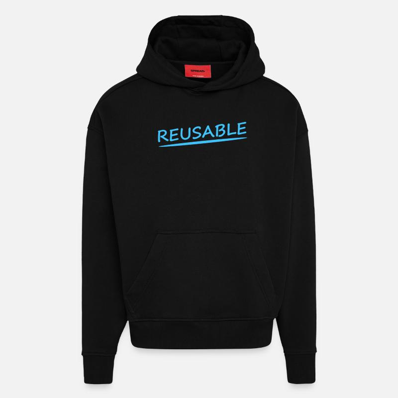 RÉUTILISABLE - Sweat à capuche bio épais oversize fabriqué en UE - SOLID BLACK