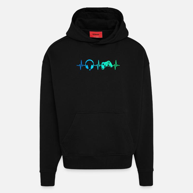 Gamer Herzschlag Gaming Controller Gamepad Headset - Hoodie- made by SPREAD  - SOLID BLACK