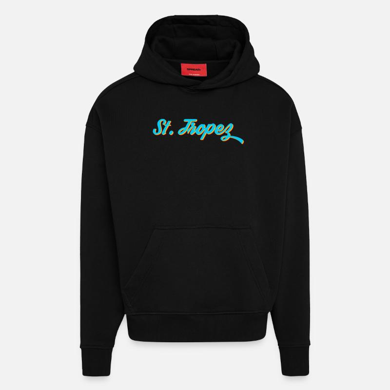 Calligraphie au néon de Saint-Tropez - Sweat à capuche bio épais oversize fabriqué en UE - SOLID BLACK