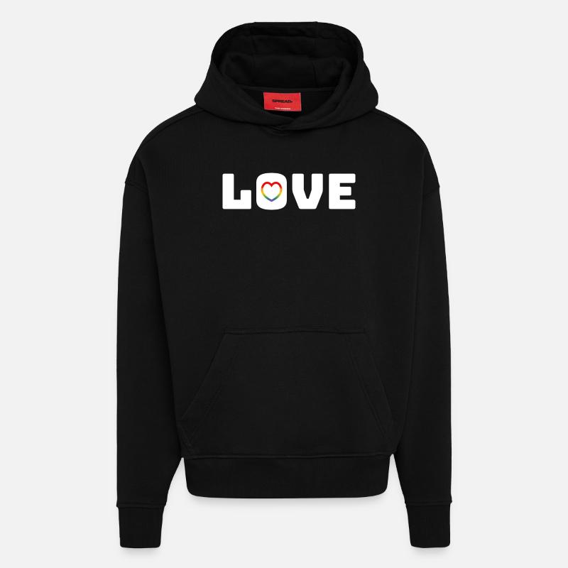 Coeur d’amour arc-en-ciel blanc - Sweat à capuche bio épais oversize fabriqué en UE - SOLID BLACK