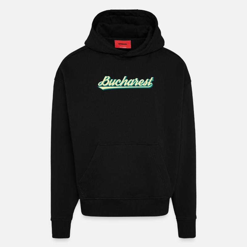 Bucharest Retro Script - Hoodie- made by SPREAD  - SOLID BLACK