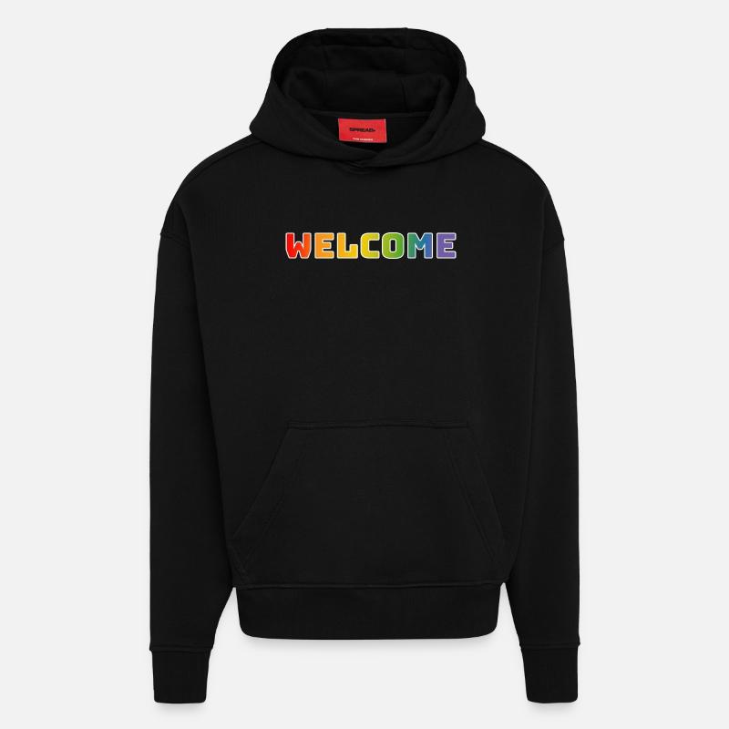 Arc-en-ciel bienvenue blanc - Sweat à capuche bio épais oversize fabriqué en UE - SOLID BLACK