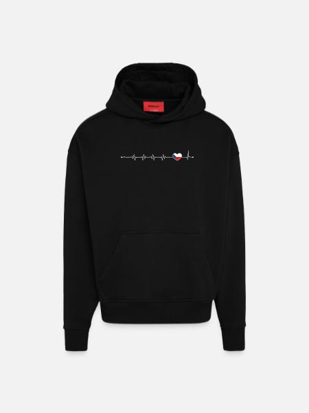 Heartbeat drapeau de la République tchèque - Sweat à capuche bio épais oversize fabriqué en UE - SOLID BLACK