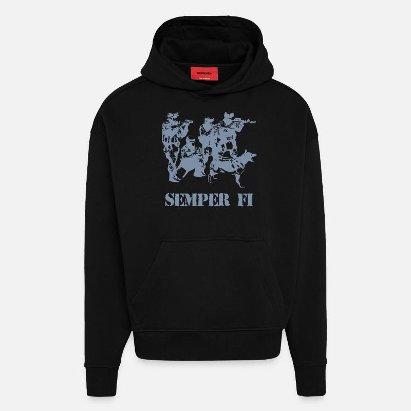 Semper Fi - Sweat à capuche bio épais oversize fabriqué en UE - SOLID BLACK