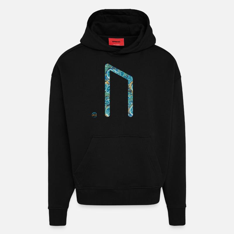 rune uruz e 100 - Sweat à capuche bio épais oversize fabriqué en UE - SOLID BLACK