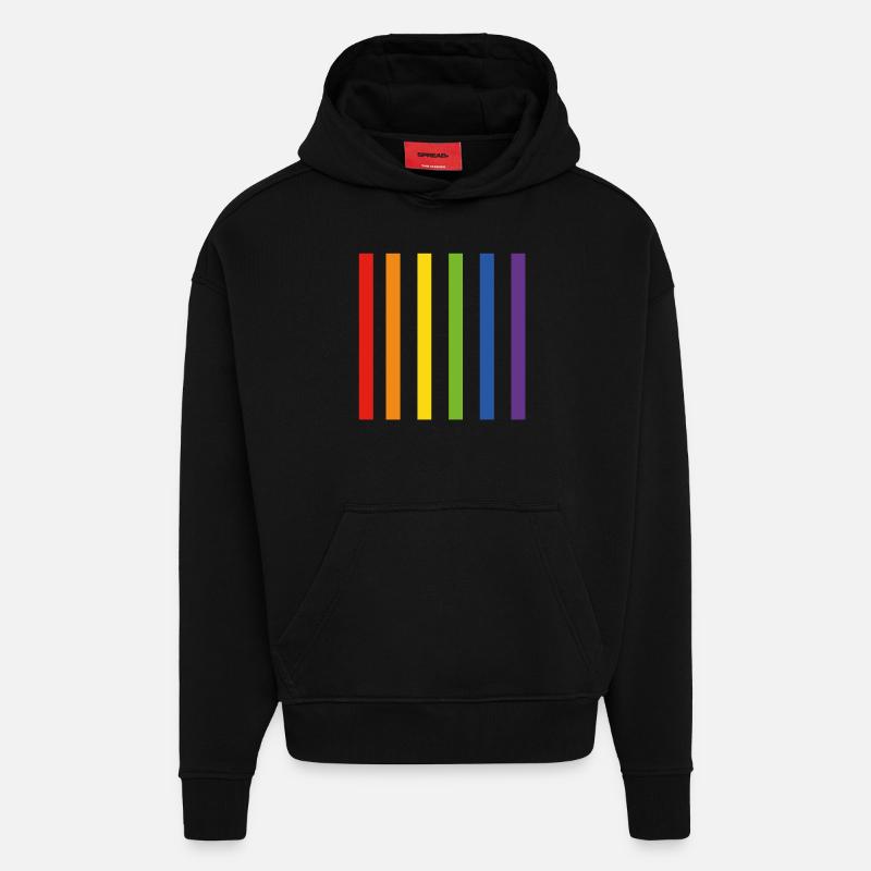 Drapeau arc-en-ciel LGBT - Sweat à capuche bio épais oversize fabriqué en UE - SOLID BLACK
