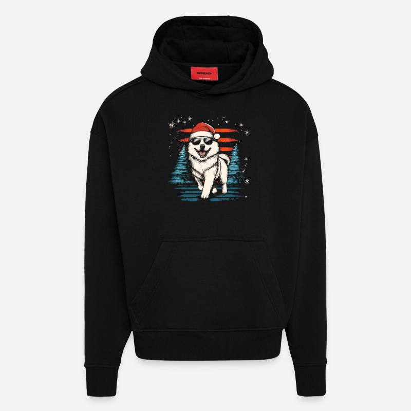 Cool Samoyède de Noël - Sweat à capuche bio épais oversize fabriqué en UE - SOLID BLACK