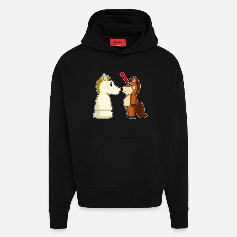 Pferd Schachfigur Springer Schach - Hoodie- made by SPREAD - SOLID BLACK
