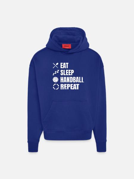 Food, sleeping, handball, repeating - Hoodie- made by SPREAD - SOLID BLACK