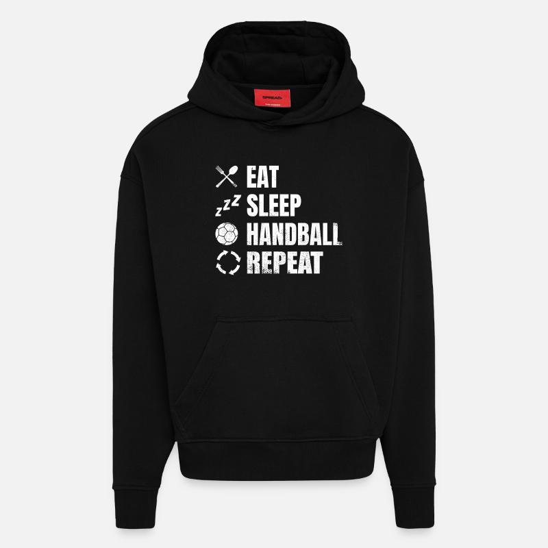 Food, sleeping, handball, repeating - Hoodie- made by SPREAD - SOLID BLACK