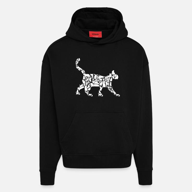 Dessin de chat - Sweat à capuche bio épais oversize fabriqué en UE - SOLID BLACK