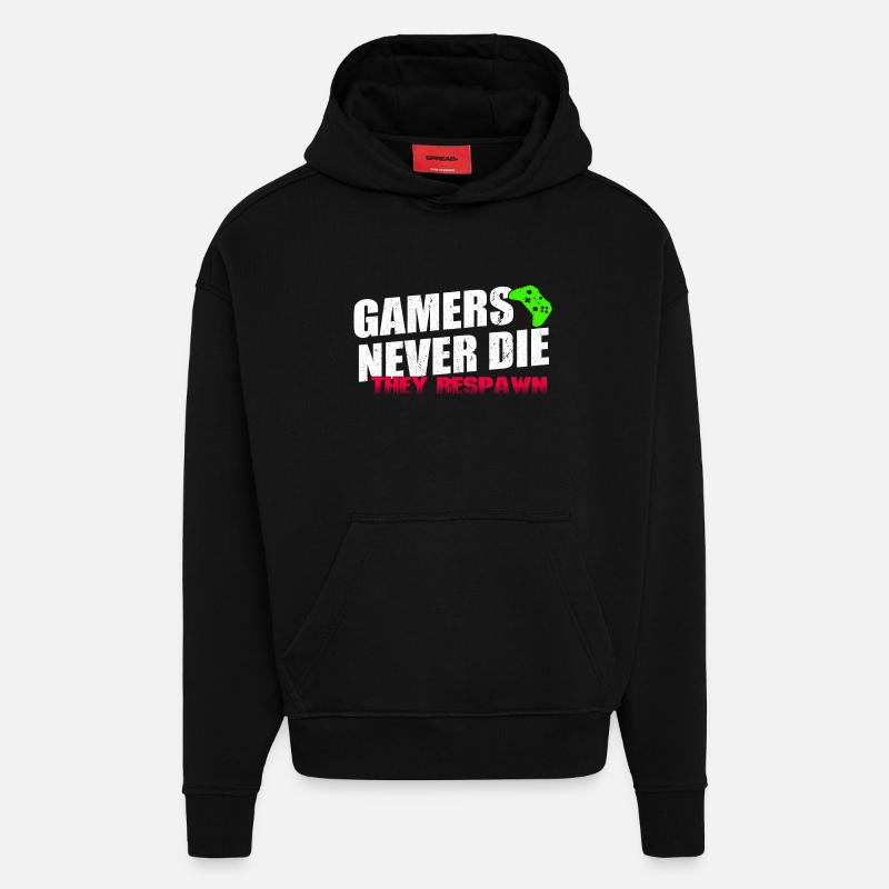GAMERS NEVER DIE - Sweat à capuche bio épais oversize fabriqué en UE - SOLID BLACK