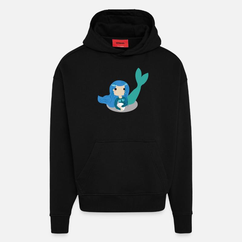 Perle de coquille de sirène - Sweat à capuche bio épais oversize fabriqué en UE - SOLID BLACK