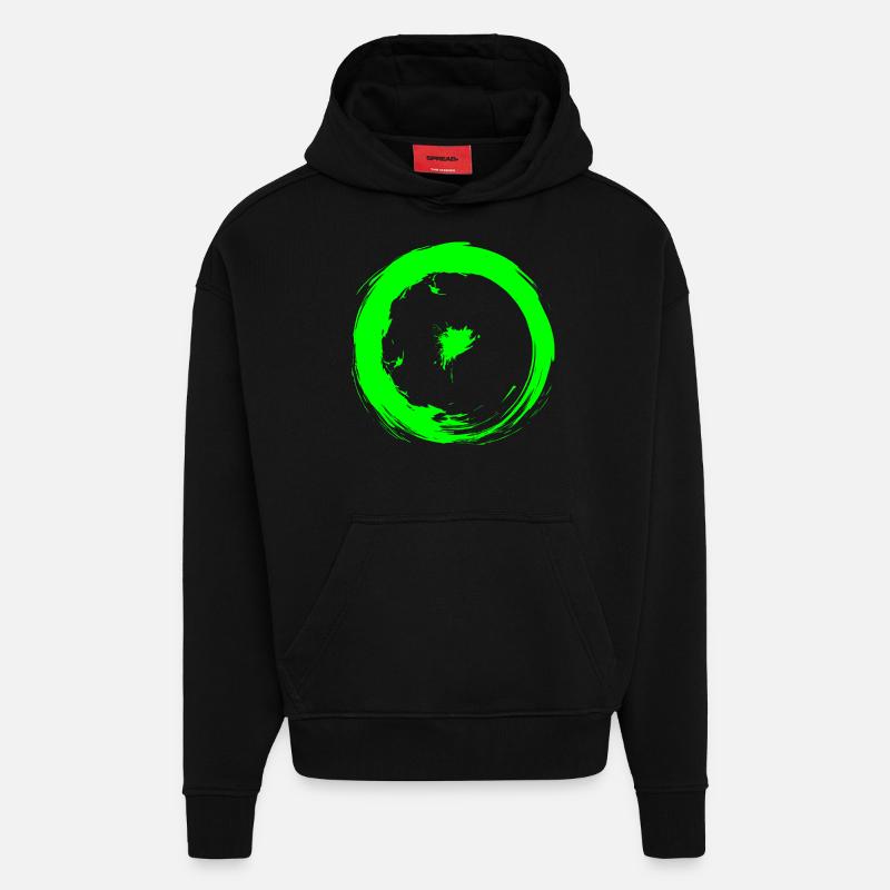 Symboles astronomiques soleil vert - Sweat à capuche bio épais oversize fabriqué en UE - SOLID BLACK