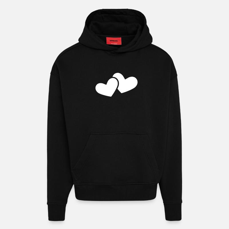 Double coeur blanc - Sweat à capuche bio épais oversize fabriqué en UE - SOLID BLACK